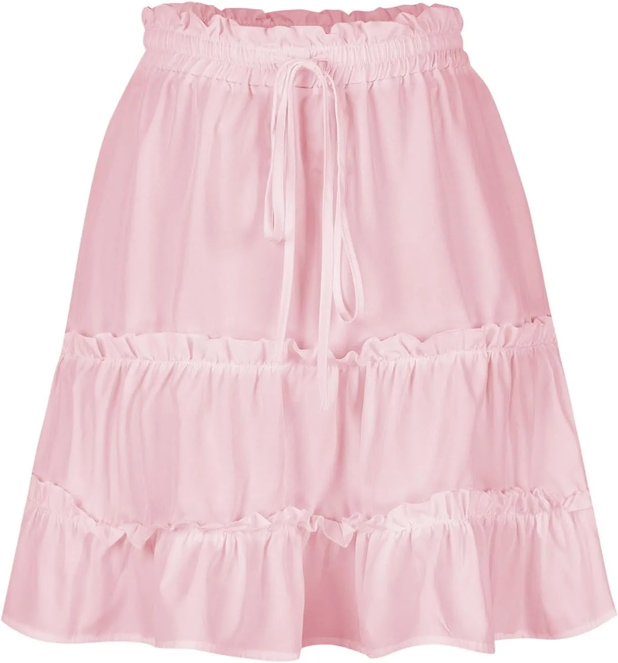Womens Pleated Mini Skirts High Waist Drawstring Summer Beach Vacation Skirt Solid Color A-Line Flowy Short Skirt