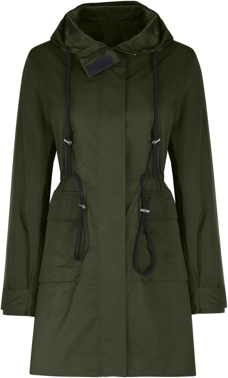 Women's Plus Size Hooded Jackets Lightweight Anorak Drawstring Utility Jacket with Pockets Outdoor Trench Coats