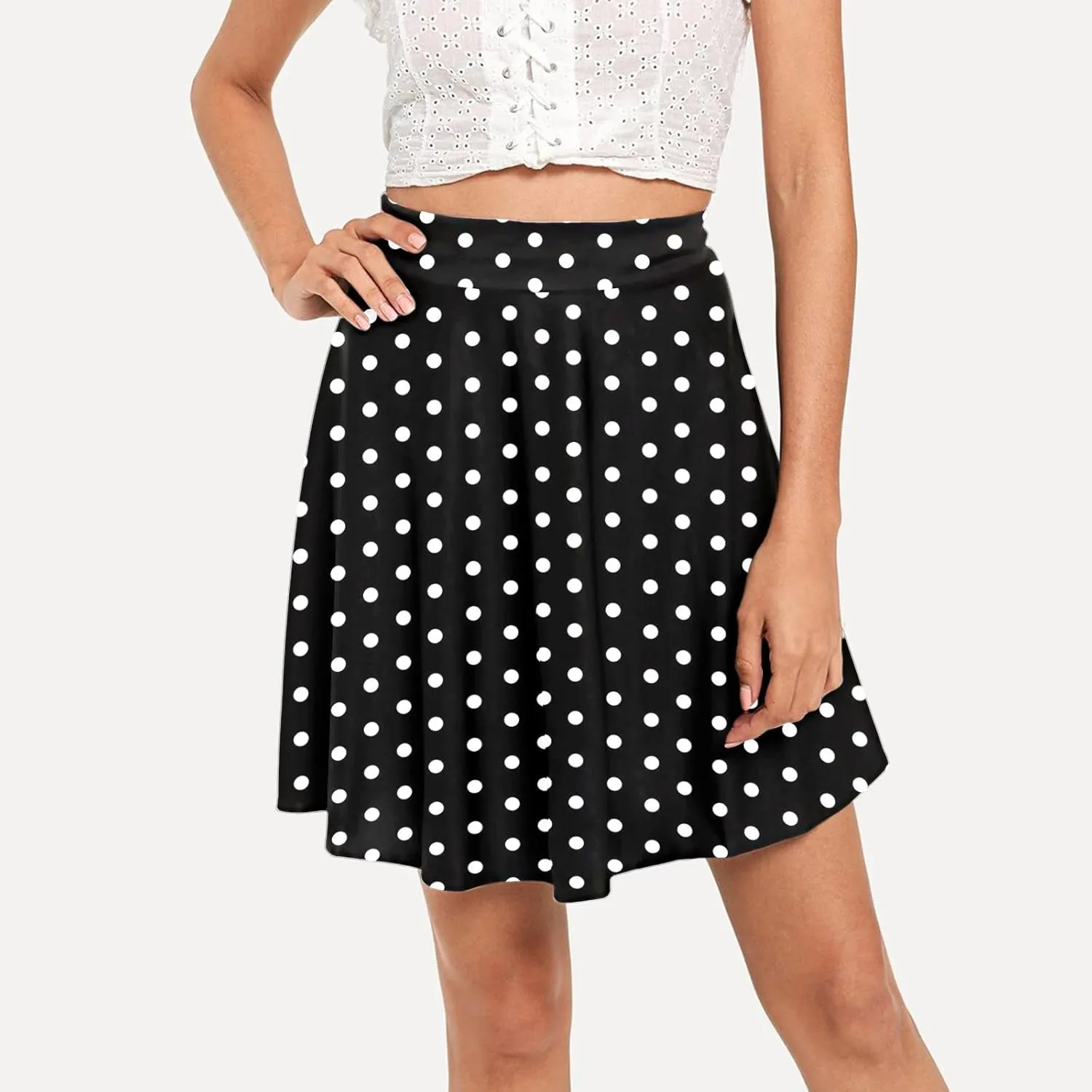 Women's Polka Dot Mini Skirts Casual Elastic High Waisted A-Line Pleated Short Skirt Summer Lightweight Casual Flared Skirts