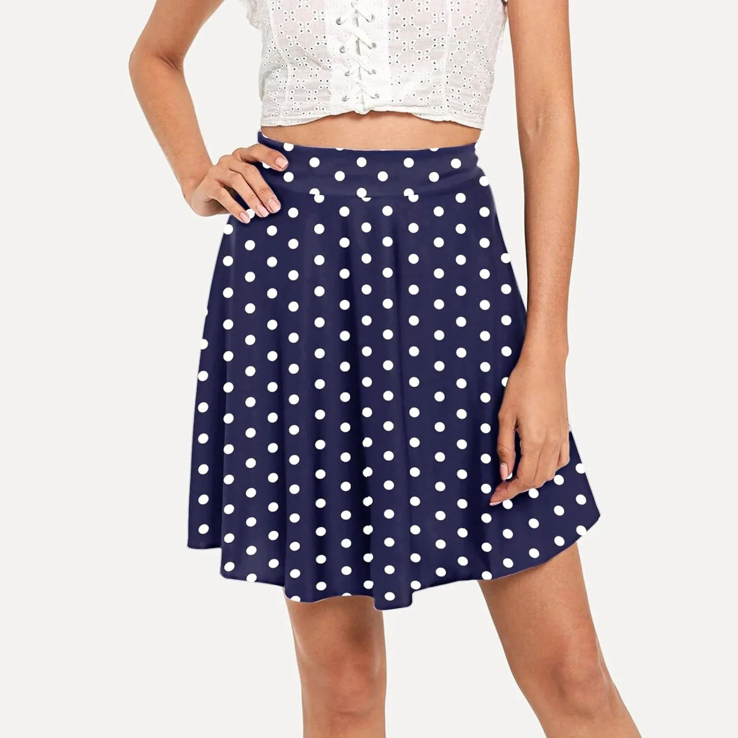 Women's Polka Dot Mini Skirts Casual Elastic High Waisted A-Line Pleated Short Skirt Summer Lightweight Casual Flared Skirts