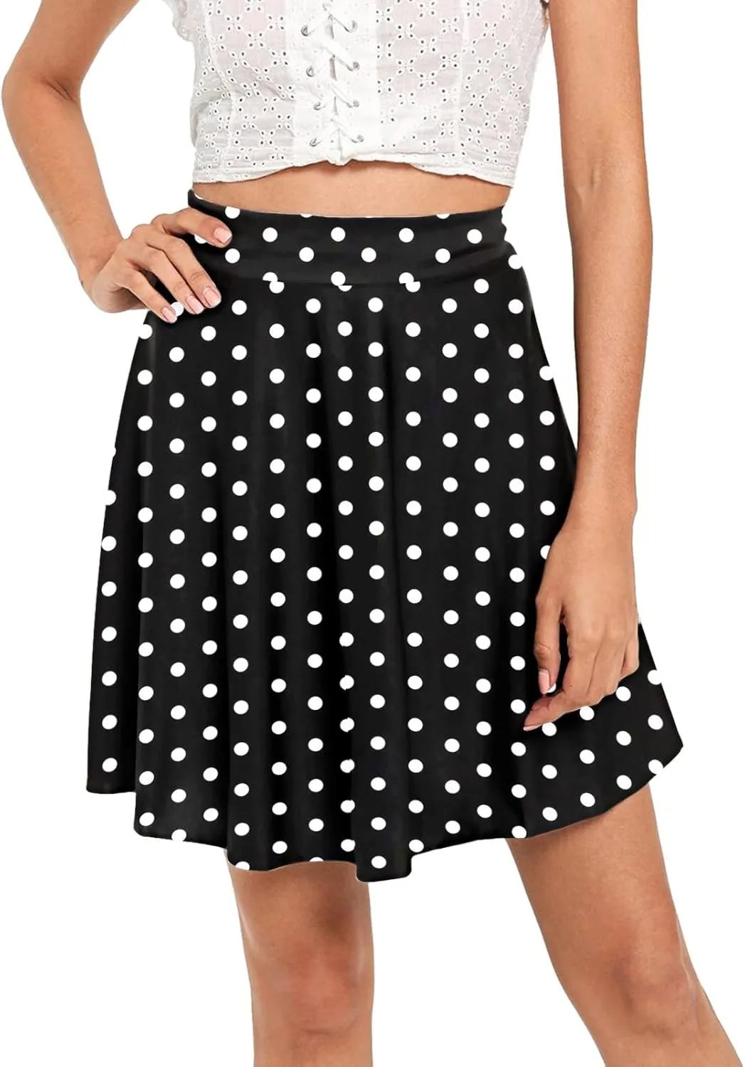 Women's Polka Dot Mini Skirts Casual Elastic High Waisted A-Line Pleated Short Skirt Summer Lightweight Casual Flared Skirts