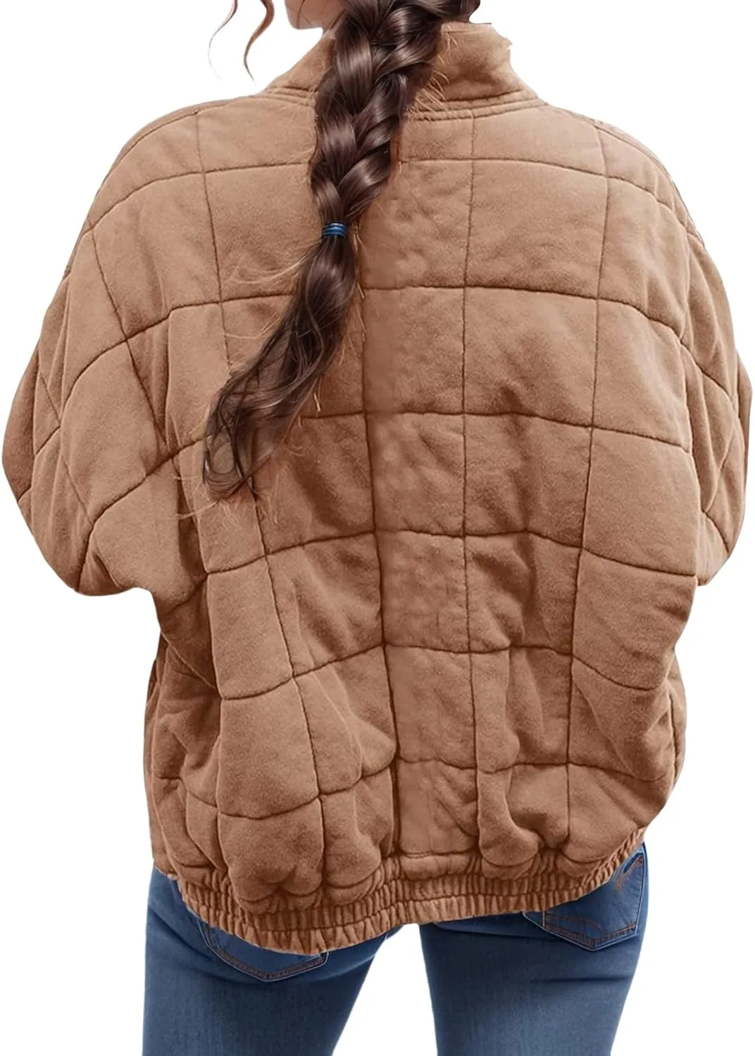 Womens Quilted Jackets Zip Up Puffer Jackets Lightweight Down Coats Casual Long Sleeve Winter Coats with Pockets