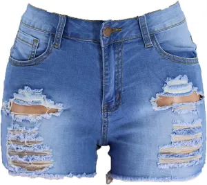 Women's Ripped High Waisted Jean Shorts Summer Hot Raw Hem Casual Shorts Frayed Holes Denim Shorts with Pockets