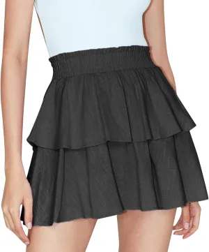 Women's Ruffle Tiered Mini Skirts Elastic High Waisted Casual Pleated Skirt 2025 Trendy Summer Lightweight Stretchy Skirt