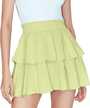 Women's Ruffle Tiered Mini Skirts Elastic High Waisted Casual Pleated Skirt 2025 Trendy Summer Lightweight Stretchy Skirt