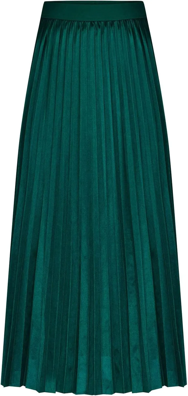 Womens Satin Flowy Swing Skirt Casual Plus Size Silk Pleated Long Skirts Comfy High Waist Pleated Maxi Skirt