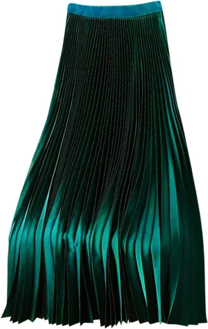 Womens Satin Flowy Swing Skirt Casual Plus Size Silk Pleated Long Skirts Comfy High Waist Pleated Maxi Skirt