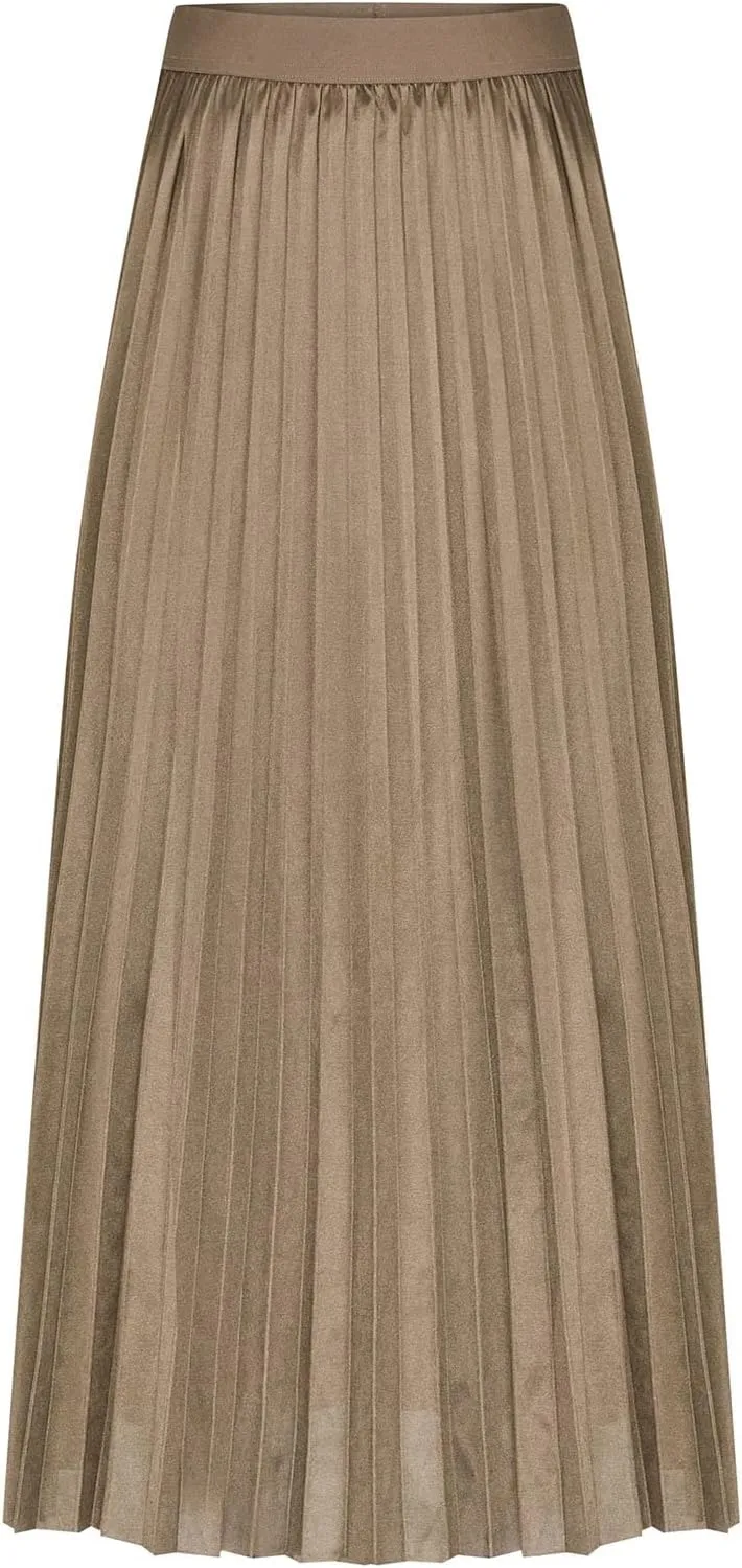 Womens Satin Flowy Swing Skirt Casual Plus Size Silk Pleated Long Skirts Comfy High Waist Pleated Maxi Skirt