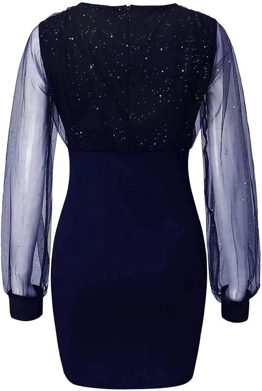 Women's Sexy Elegant Trendy Long Sleeve V-Neck Sequin Lace Mesh Midi Cocktail Party Dresses, S-2XL