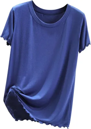 Womens Short Sleeve T Shirts Crewneck Summer Trendy 2025 Solid Basic Tee Tops Casual Summer Loose Fit Shirts
