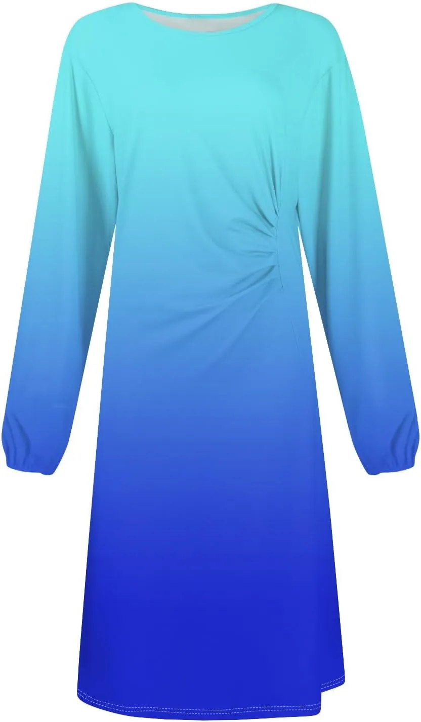 Womens Spring Fashion 2025 Dress Midi O Neck Long Sleeve Elegant Ladies Teens Casual Curvy Dressy Dress