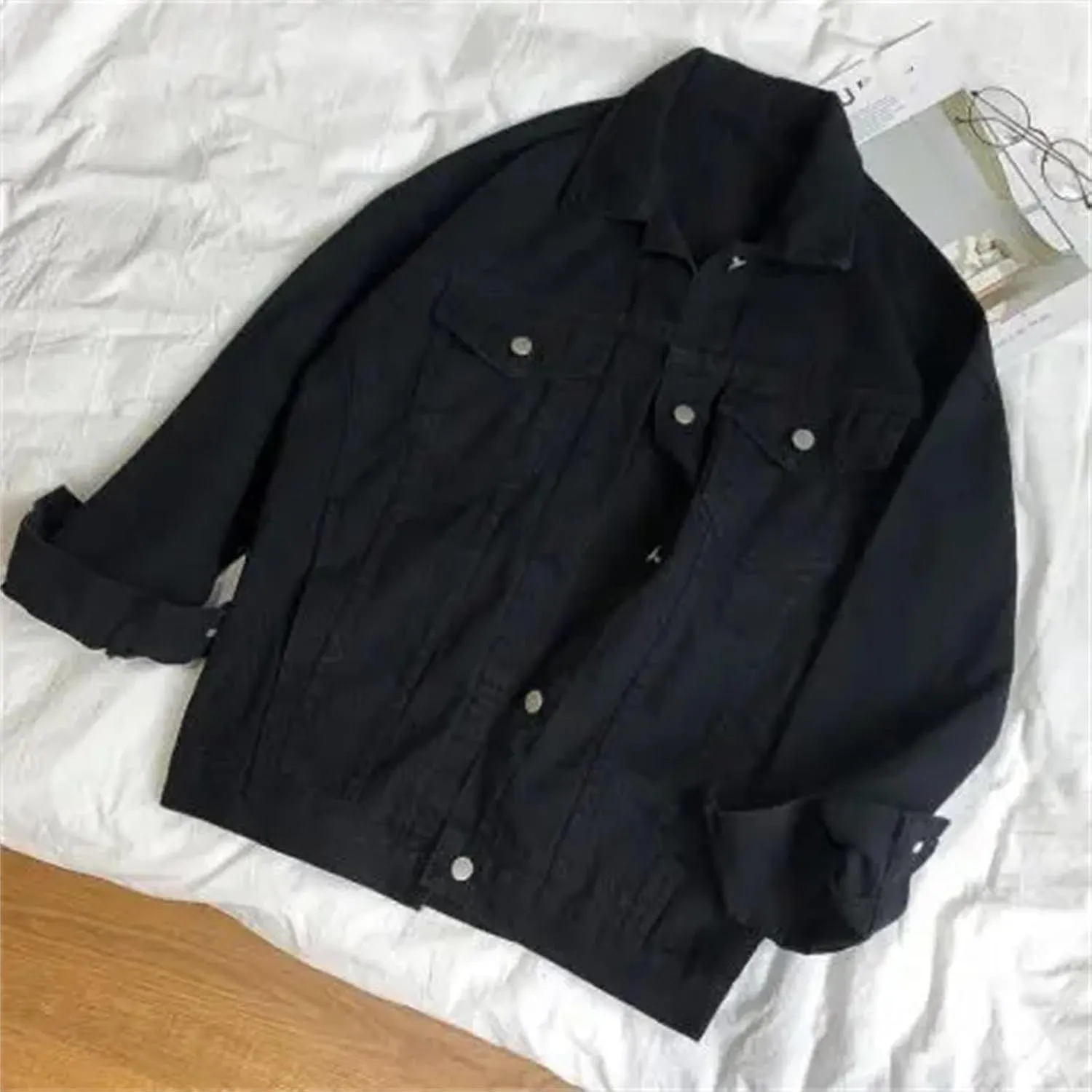 Women's Spring Vintage Loose Denim Jacket For Women Washed Boyfriend Denim Coat Casual Jean Jacket