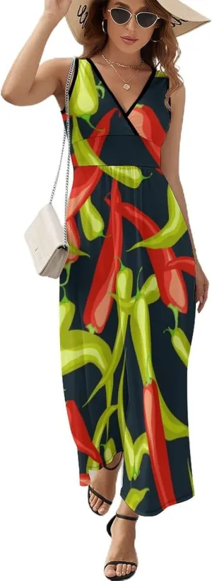 Women's Summer Casual Wrap Dress Sleeveless Flared Midi Dress