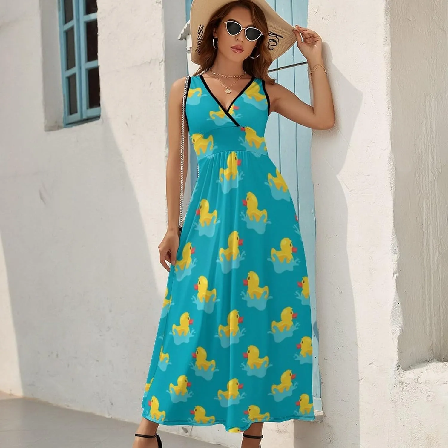 Women's Summer Casual Wrap Dress Sleeveless Flared Midi Dress