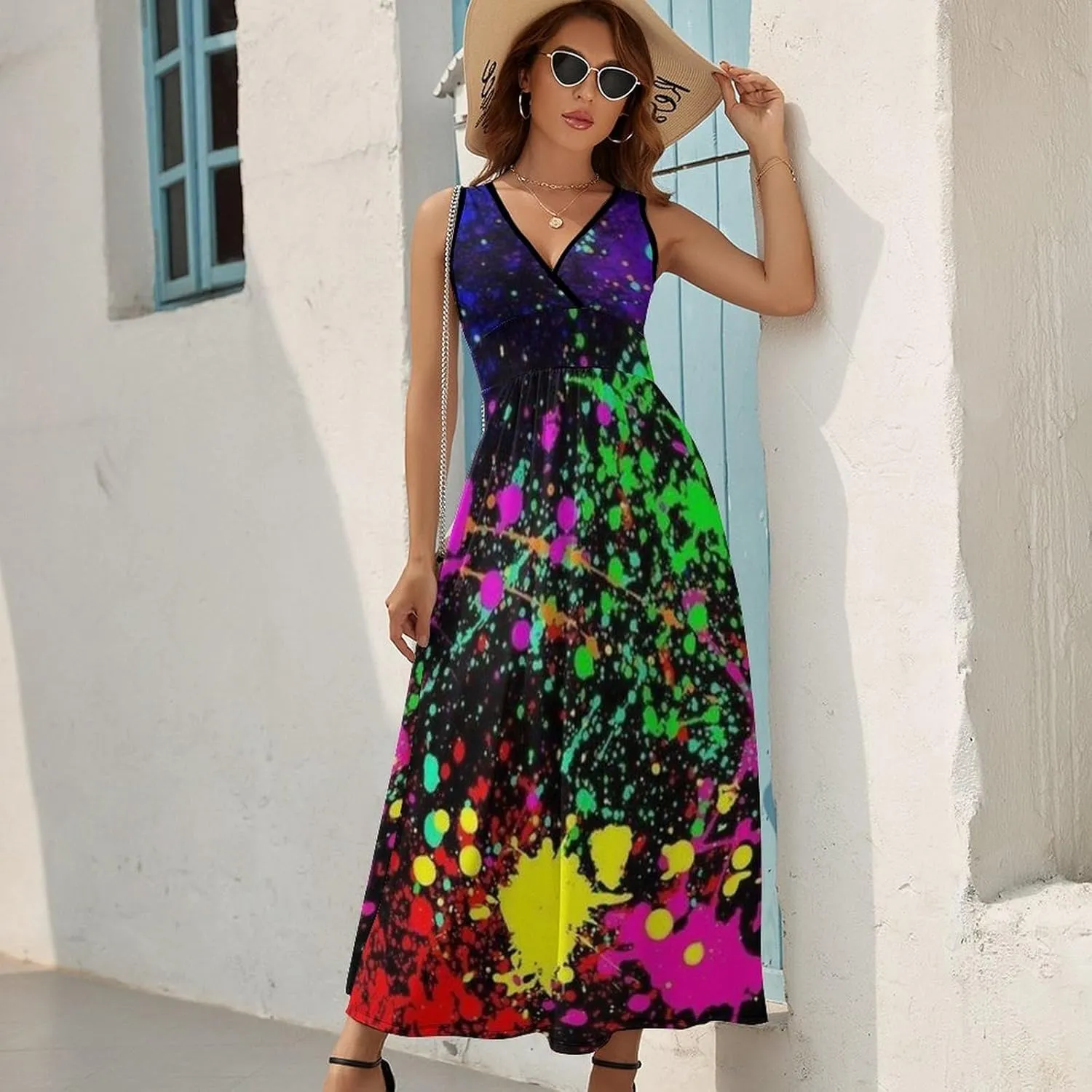 Women's Summer Casual Wrap Dress Sleeveless Flared Midi Dress
