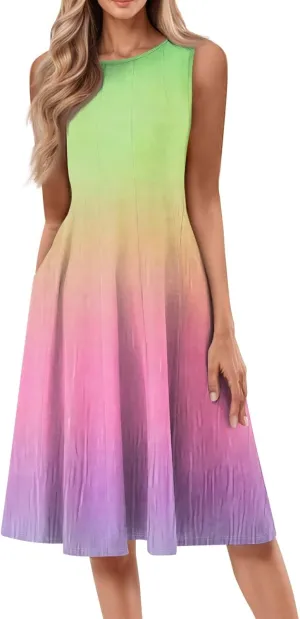 Women's Summer Dresses Cute Sundress Pleated Dress Tank Dress Sleeveless Fashion Wrap Dresses A Line with Pockets