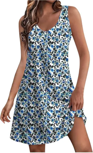 Womens Summer Floral Dress Sleeveless Beach Vacation Midi Dress Boho Flowy Sundresses Resort Wear 2025