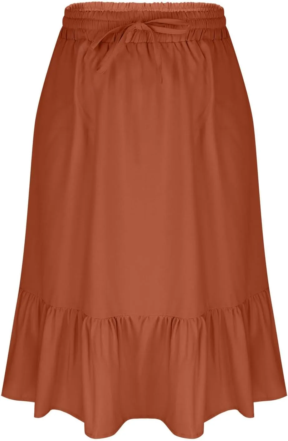 Women's Summer Skirt Fashion Tiered Flowy Skirts with Pockets Casual Solid Drawstring Waist Ruffle Hem Short Skirt