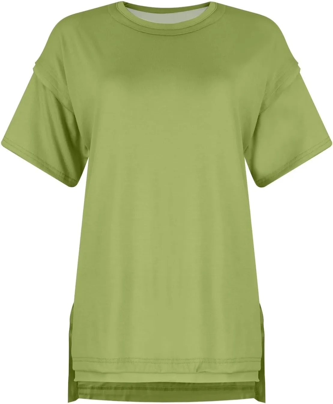 Womens Summer T Shirts Oversized Short Sleeve Crew Neck Loose Tops Side Split Hem Solid Color Basic Casual Tee 2025