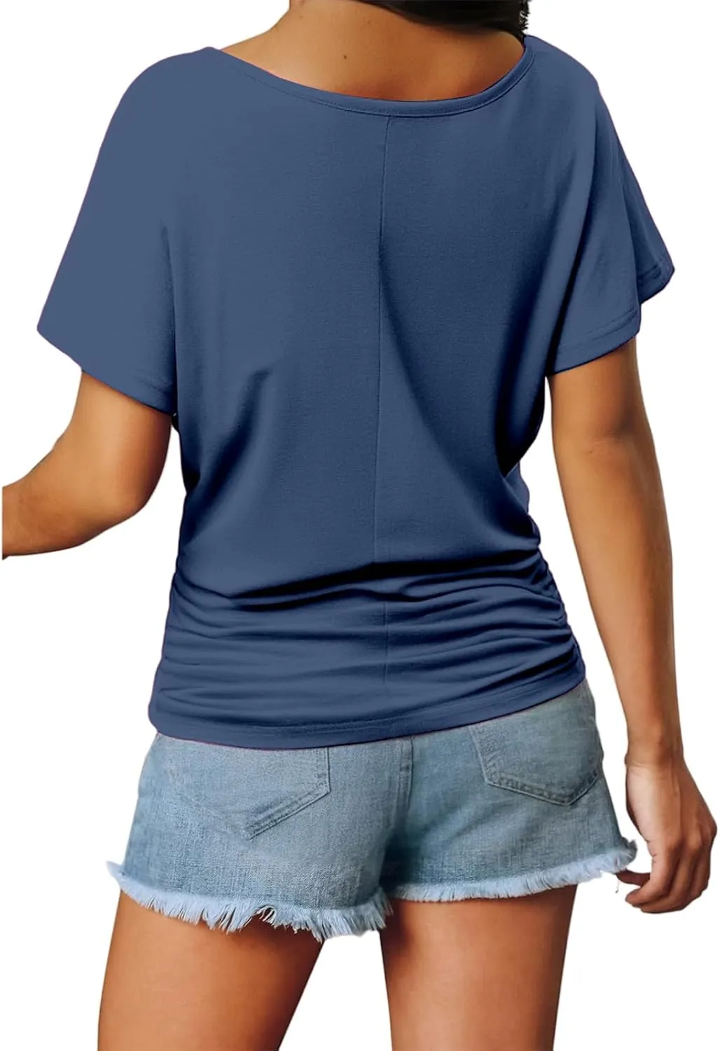 Womens Summer Tops Casual V Neck Short Sleeve T-Shirts Loose Fit Solid Color Tunic Pullover Tops Basic Tee Shirts
