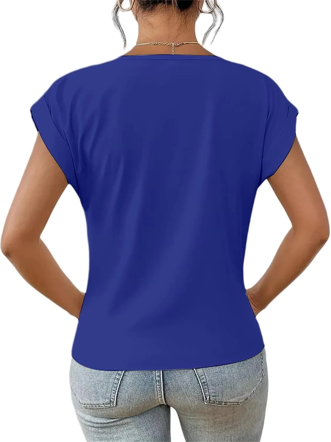 Womens Summer Tops Twist Front Shirt Cap Sleeve V Neck t-Shirts Casual Dressy Shirts Loose Fit tees Elegant Blouses