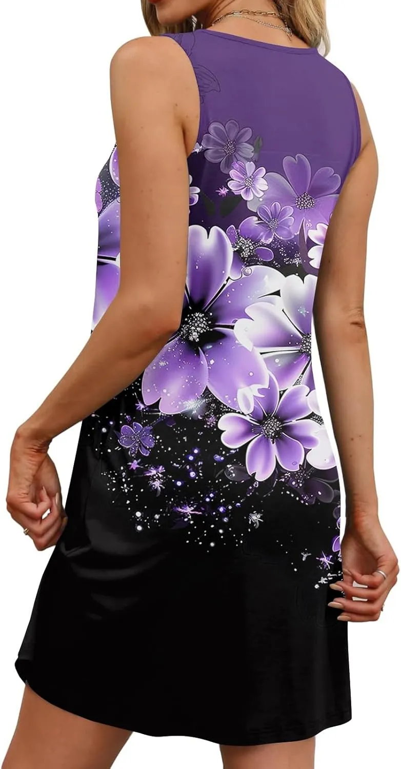Womens Sun Dresses 2025 Tank Dress Spring Dresses Casual Short Dress Sleeveless Classic Flowy Summer with Pocket