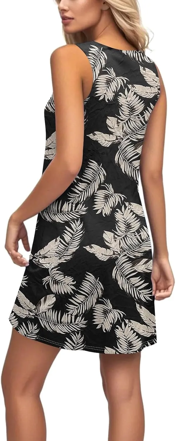 Womens Sun Dresses 2025 Tank Dress Spring Dresses Casual Short Dress Sleeveless Classic Flowy Summer with Pocket