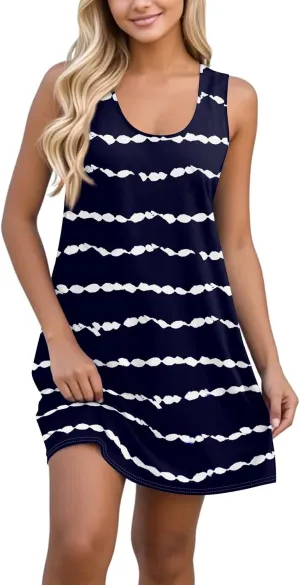Womens Sun Dresses 2025 Tank Dress Spring Dresses Casual Short Dress Sleeveless Classic Flowy Summer with Pocket