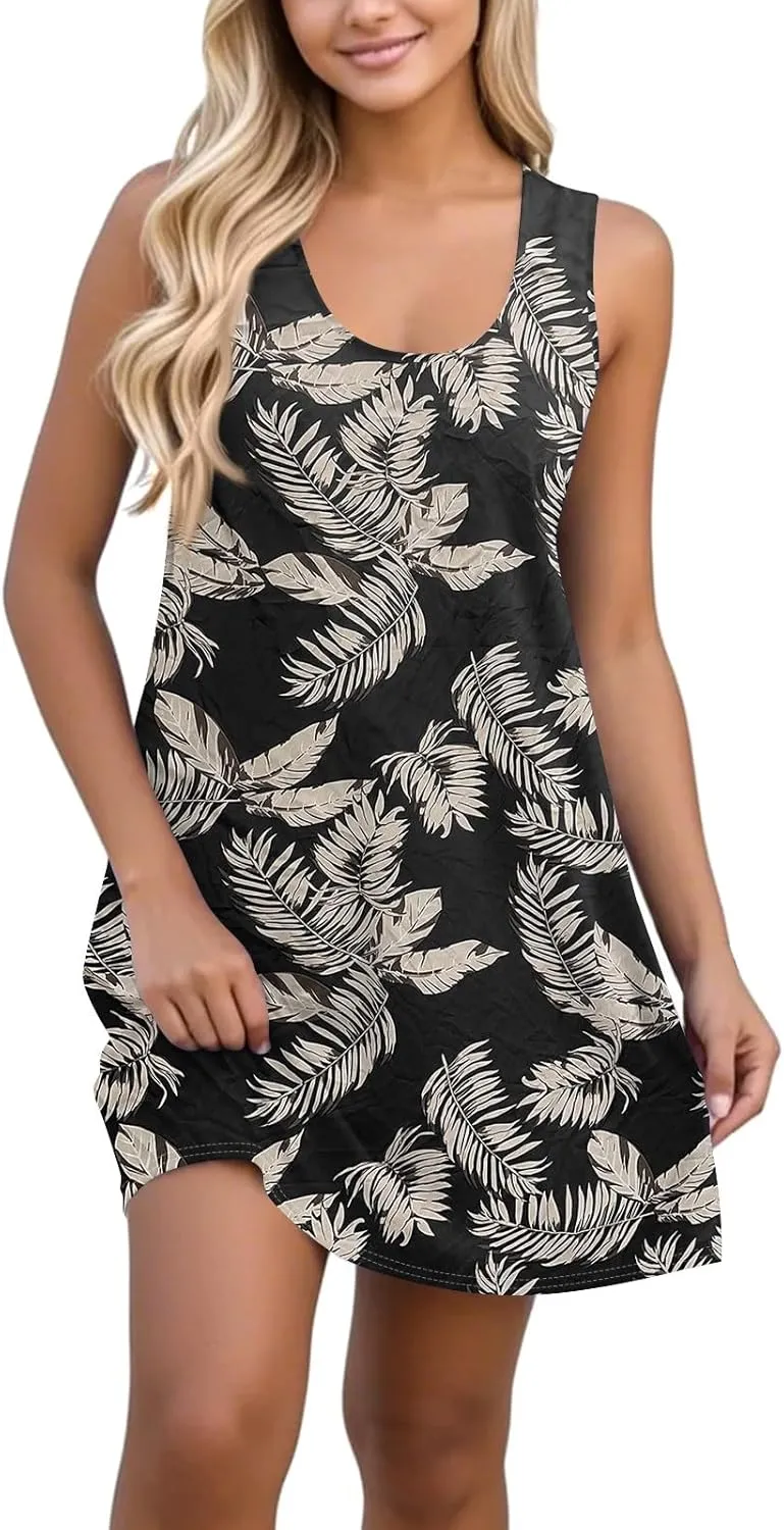 Womens Sun Dresses 2025 Tank Dress Spring Dresses Casual Short Dress Sleeveless Classic Flowy Summer with Pocket