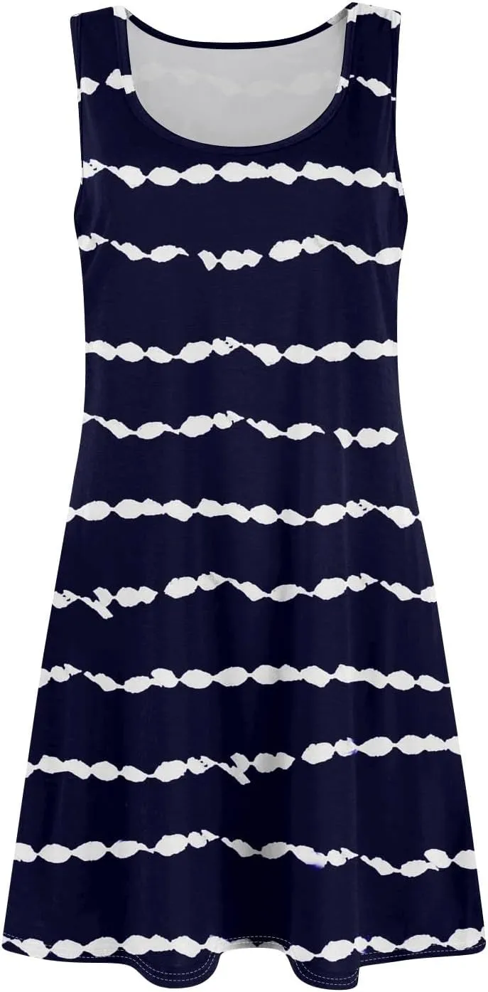 Womens Sun Dresses 2025 Tank Dress Spring Dresses Casual Short Dress Sleeveless Classic Flowy Summer with Pocket