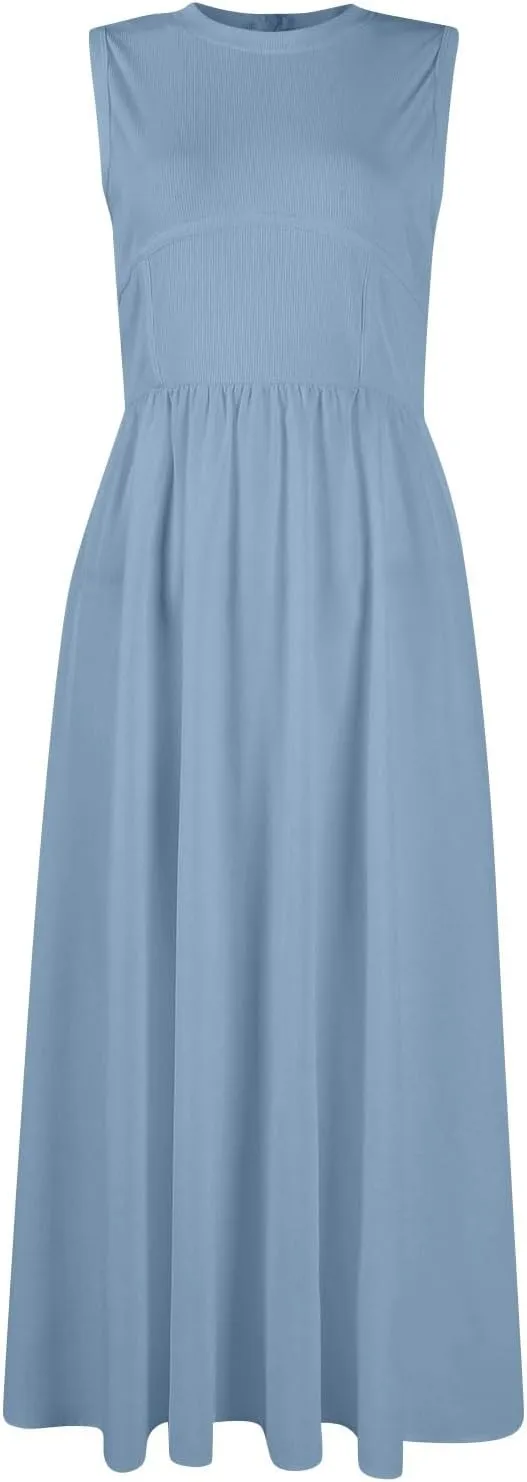 Womens Sundress Tank Dress Summer Dress Elegant Empire Waist Wrap Dresses Sleeveless Dressy A Line Dresses with Pocket