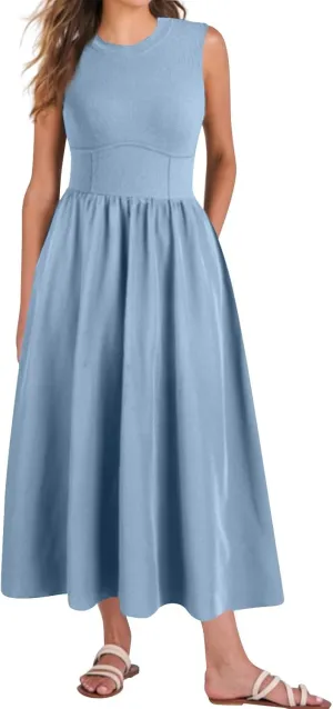 Womens Sundress Tank Dress Summer Dress Elegant Empire Waist Wrap Dresses Sleeveless Dressy A Line Dresses with Pocket