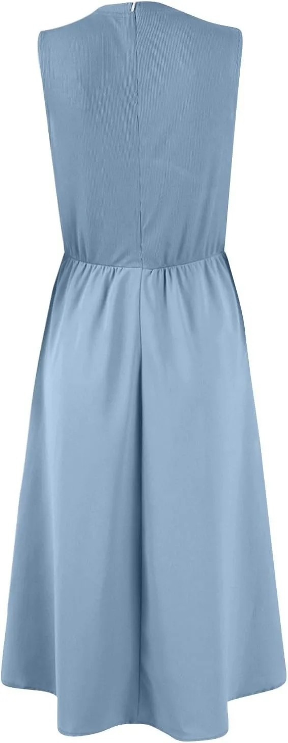 Womens Sundress Tank Dress Summer Dress Elegant Empire Waist Wrap Dresses Sleeveless Dressy A Line Dresses with Pocket