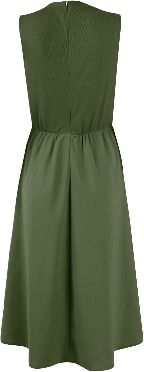 Womens Sundress Tank Dress Summer Dress Elegant Empire Waist Wrap Dresses Sleeveless Dressy A Line Dresses with Pocket