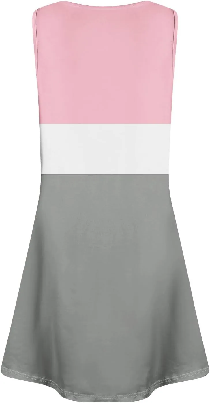 Womens Sundresses Short Tank Dress Spring Casual Dresses Cover Up Sleeveless Beach Flowy Dress Summer with Pocket