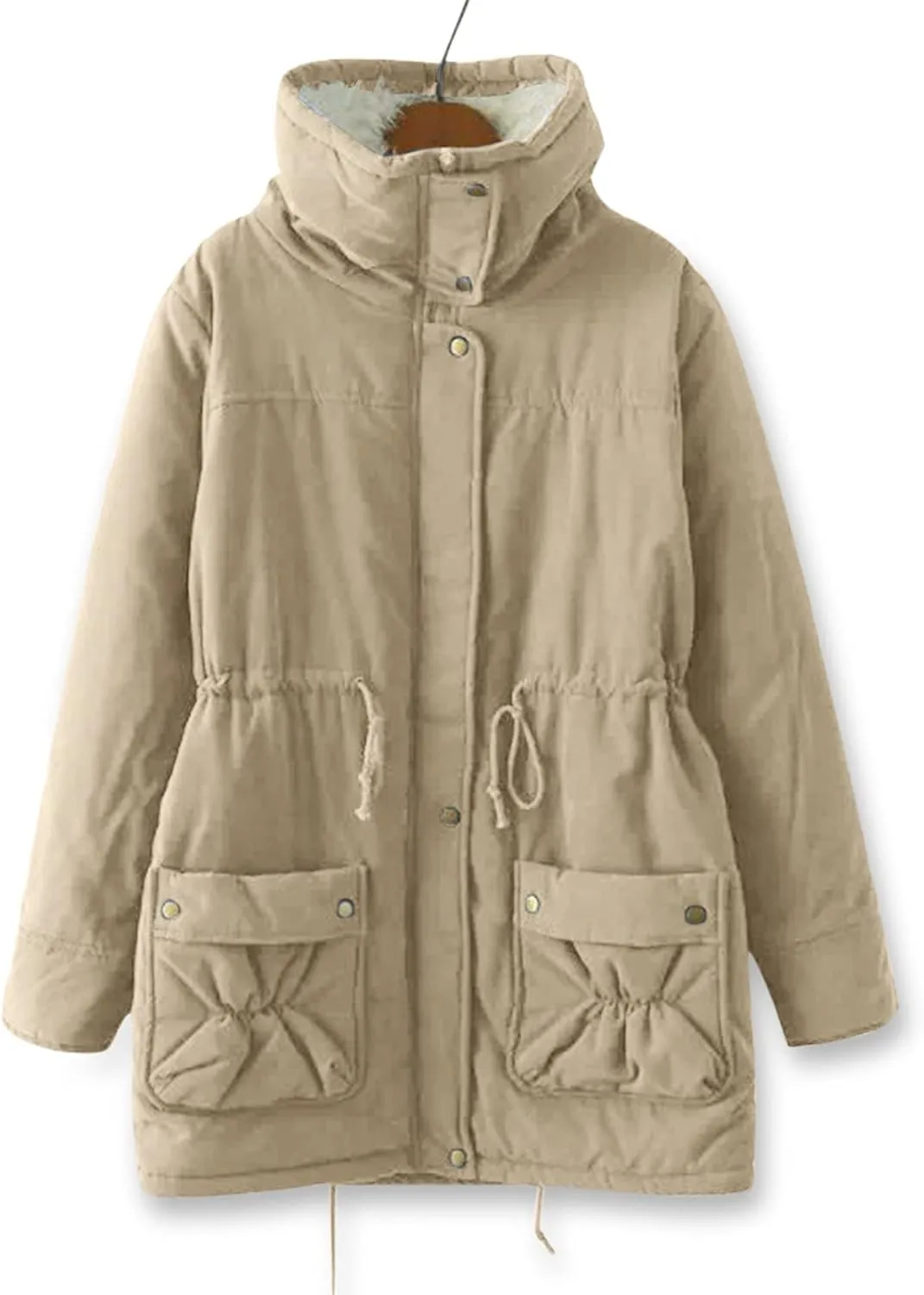 Women's Warm Plus Fleece Workwear Jacket Solid Jacket Hooded Jacket Long Sleeve Women Utility Jacket with Hood