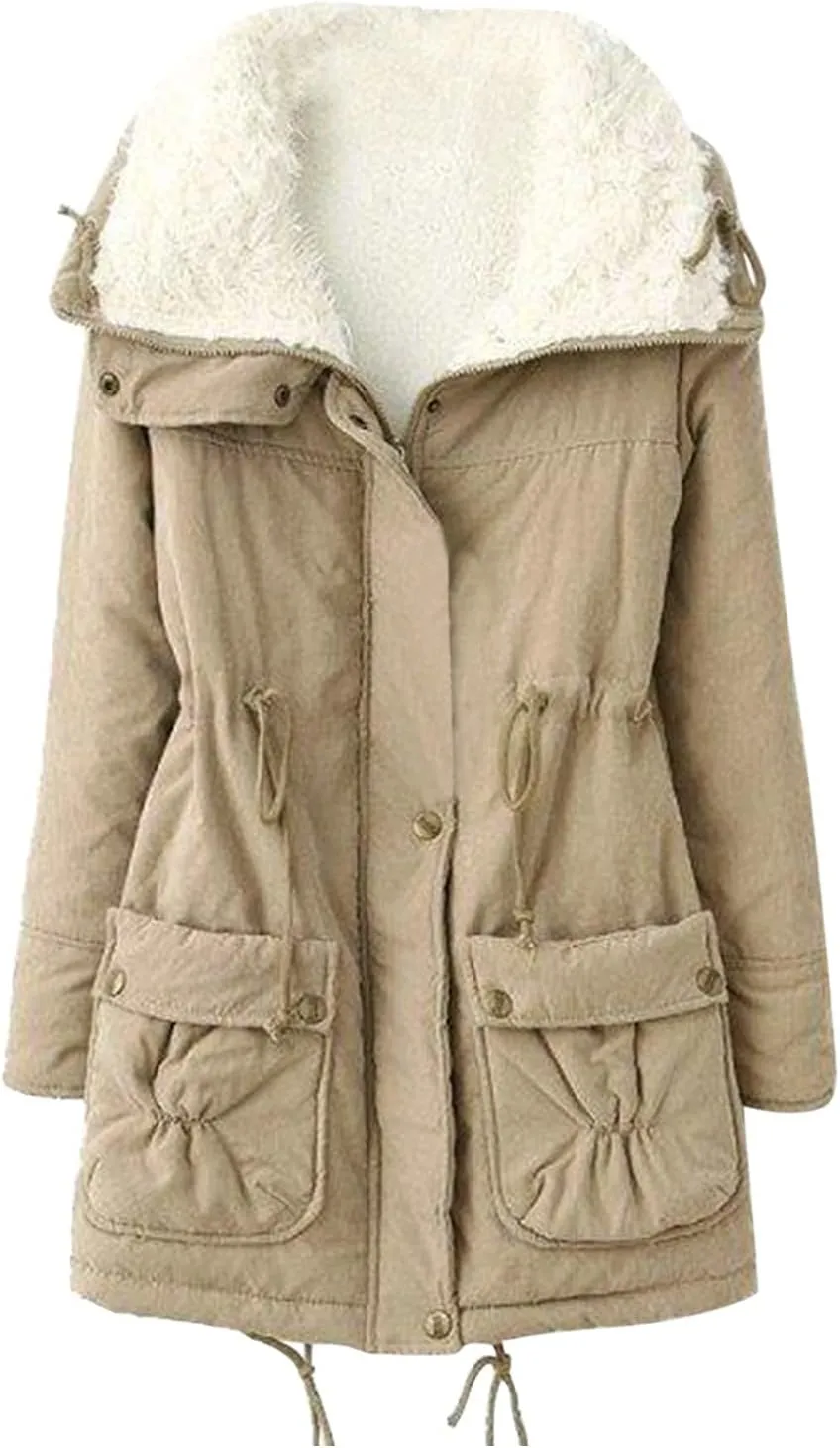 Women's Warm Plus Fleece Workwear Jacket Solid Jacket Hooded Jacket Long Sleeve Women Utility Jacket with Hood