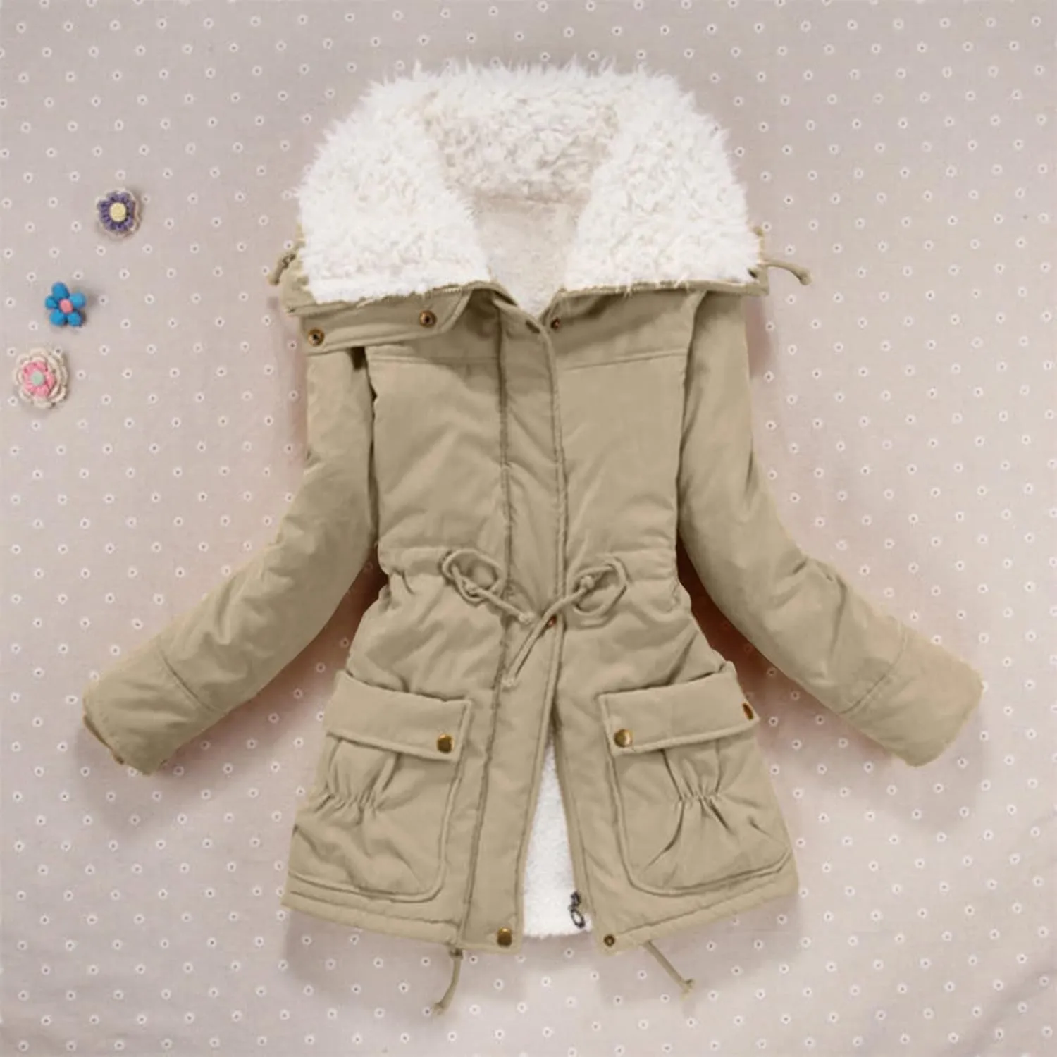 Women's Warm Plus Fleece Workwear Jacket Solid Jacket Hooded Jacket Long Sleeve Women Utility Jacket with Hood