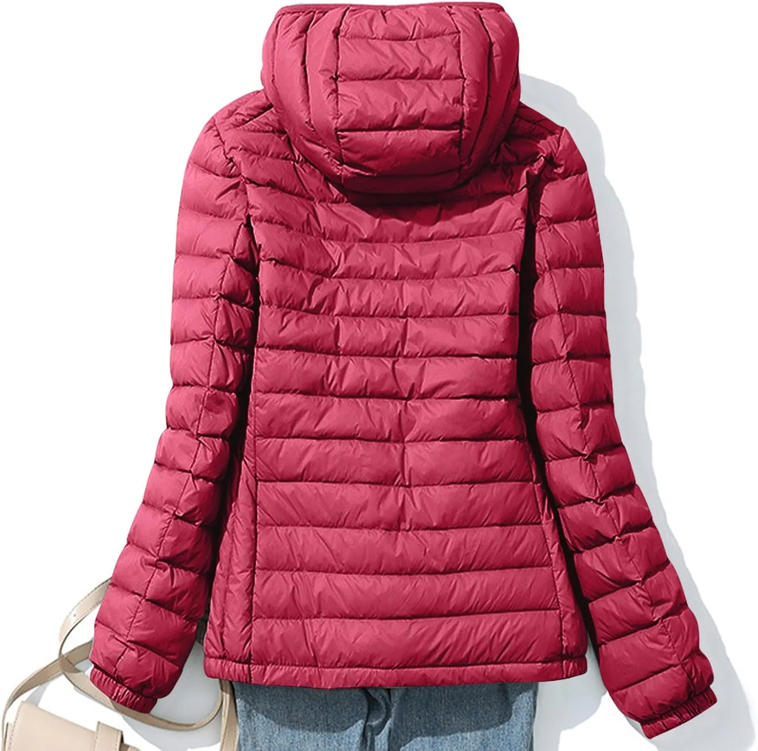 Women's Warm Winter Coats Insulated Lightweight Cropped Puffer Coats Packable Solid Hooded Zipper Down Jackets
