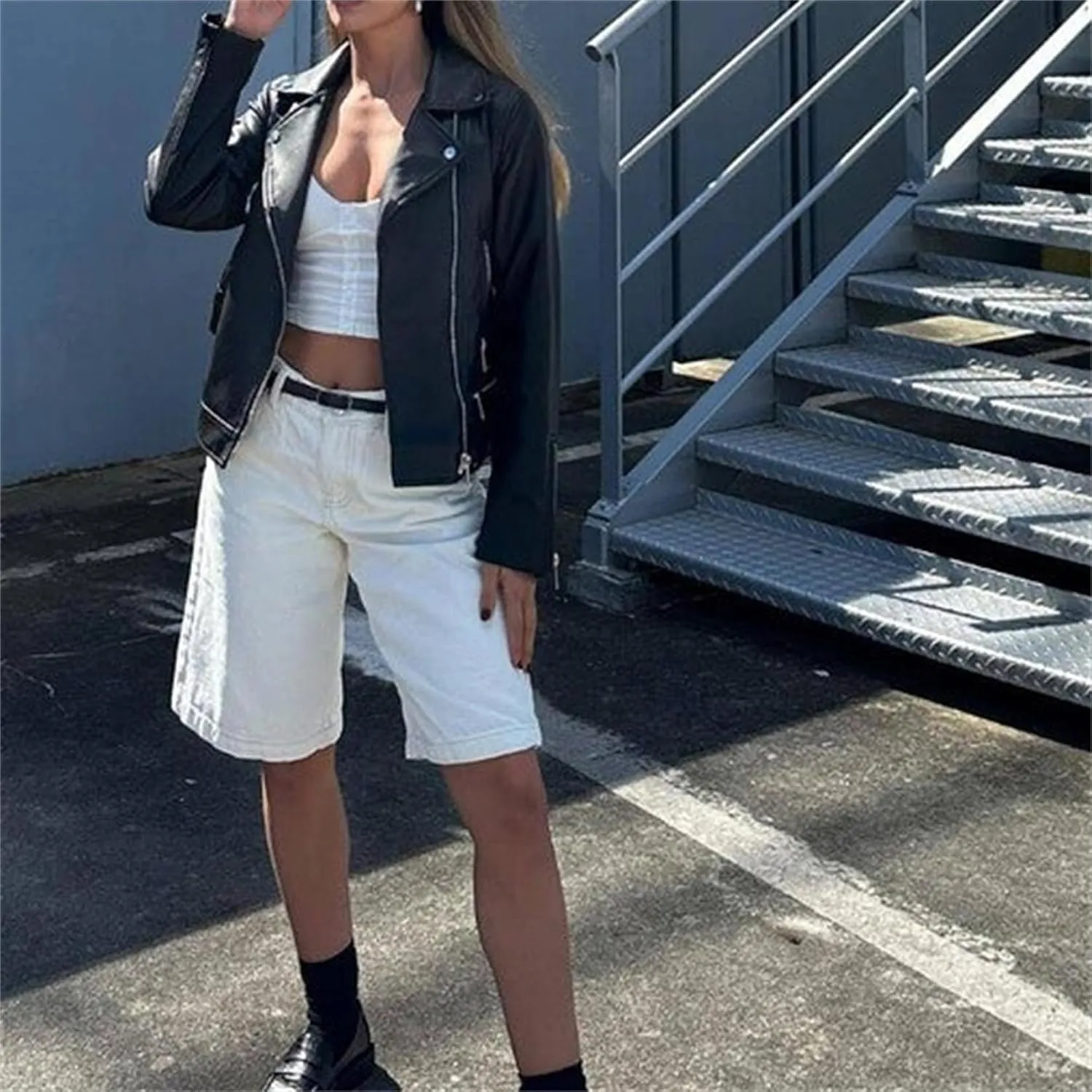 Women's Y2k Carpenter Jean Shorts Casual Loose Fit Wide Leg High Rise Prewashed Denim Jorts Vintage Cow Girl Outfits