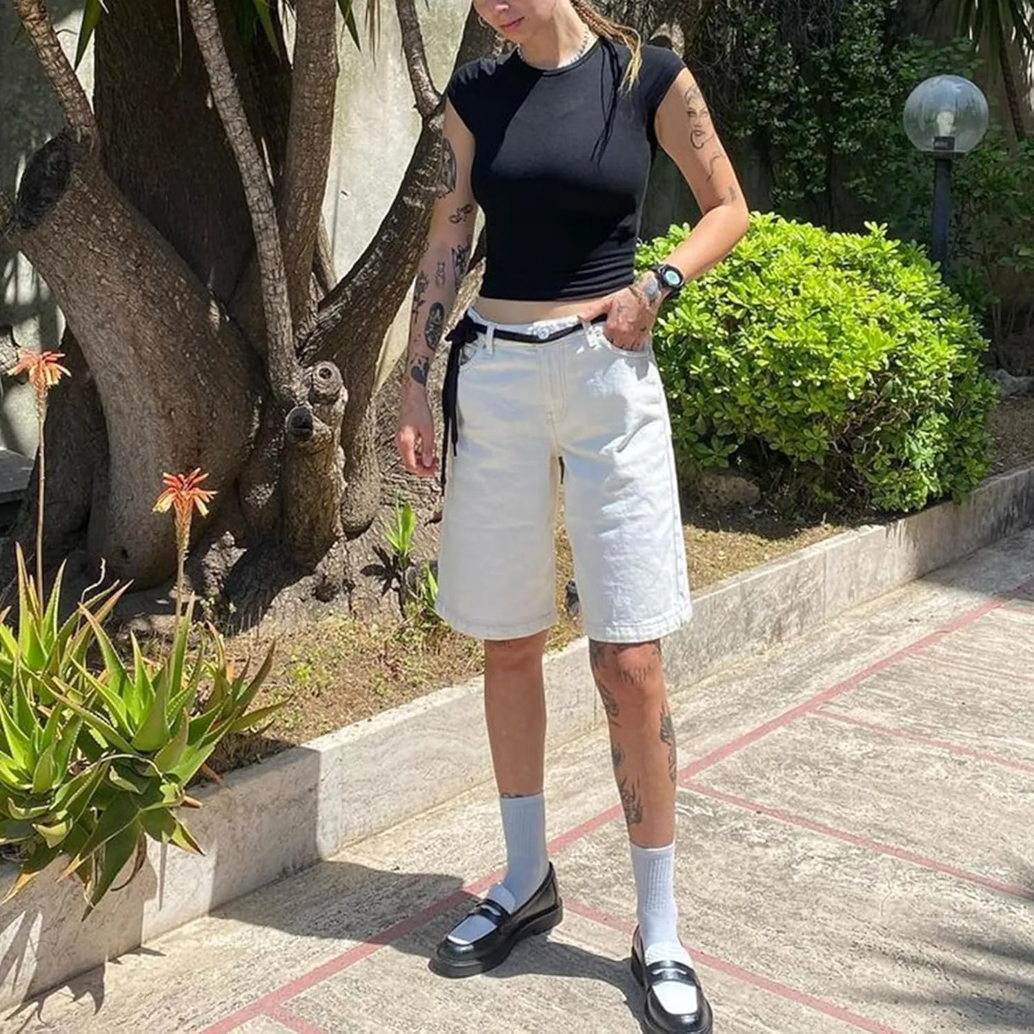 Women's Y2k Carpenter Jean Shorts Casual Loose Fit Wide Leg High Rise Prewashed Denim Jorts Vintage Cow Girl Outfits