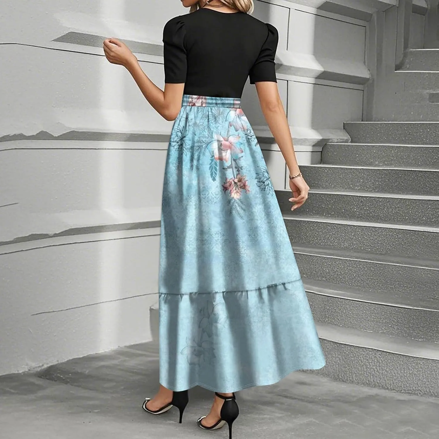 Work Dresses for Women 2025 Elegant Classy Summer Empire Waist Short Sleeve A Line Dress Wedding Guest Wrap Sundress