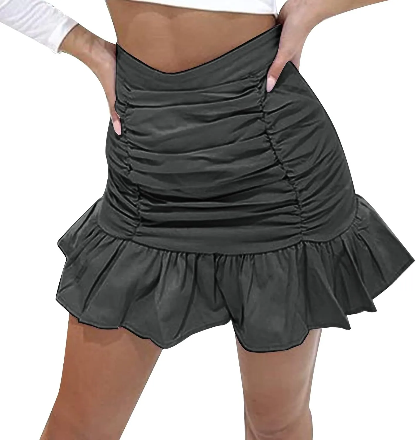 Workout Skirts for Womens Women's Short Mini Skirts Solid Pleated Ruffle Skirt High Waist Hip Wrap Pleated Skirts