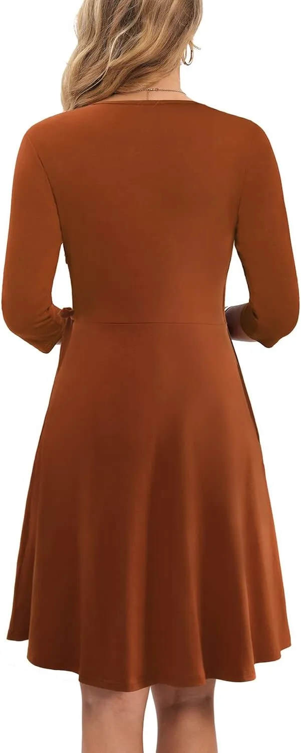 Wrap Dress for Women Casual V Neck Floral Party Swing A-Line Faux Wrap Dresses Midi Length