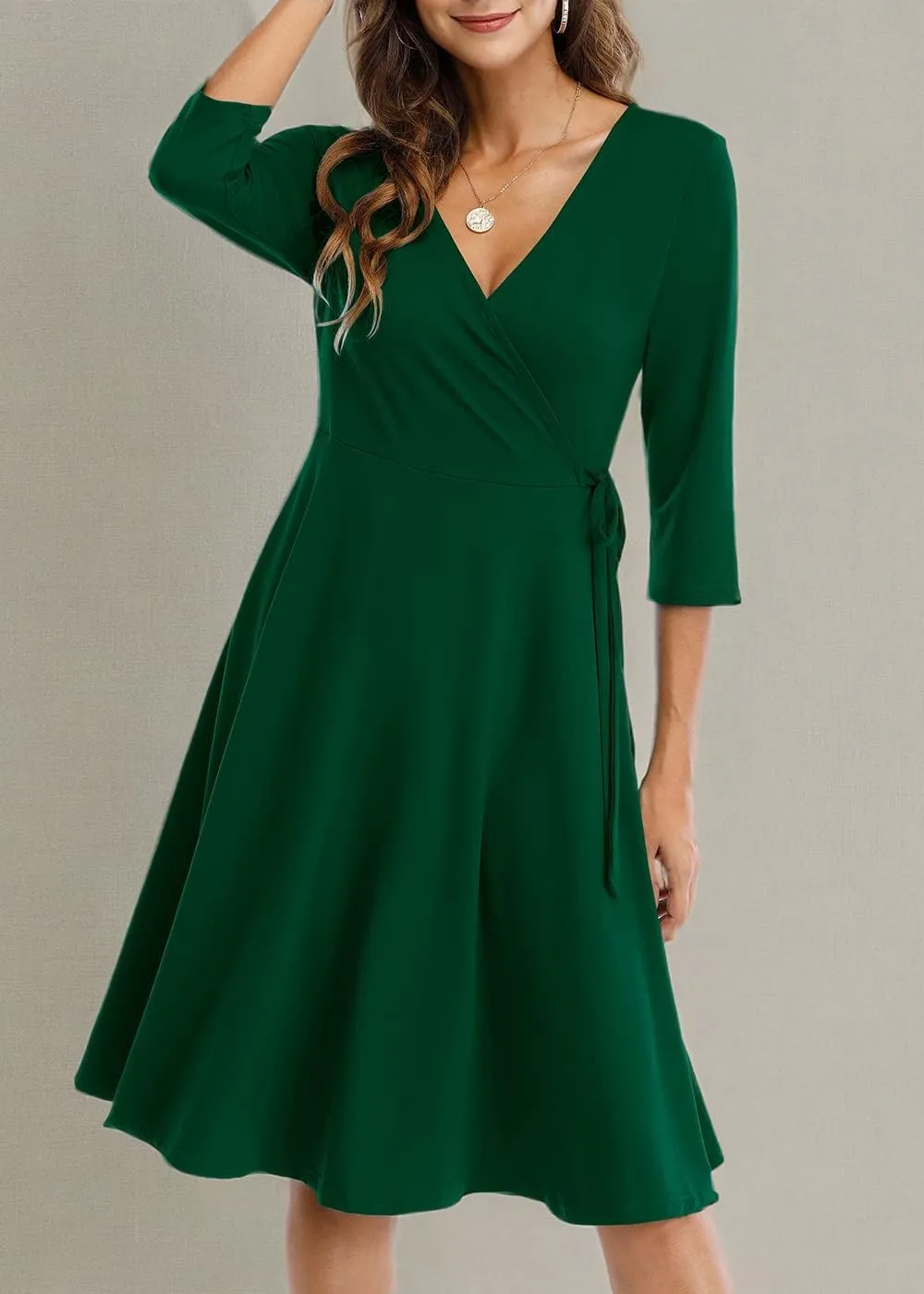 Wrap Dress for Women Casual V Neck Floral Party Swing A-Line Faux Wrap Dresses Midi Length