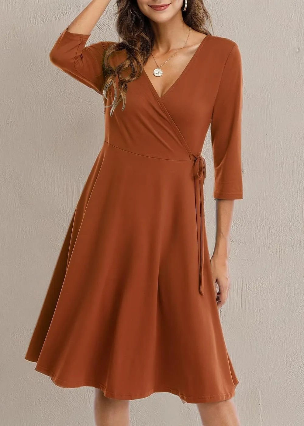 Wrap Dress for Women Casual V Neck Floral Party Swing A-Line Faux Wrap Dresses Midi Length