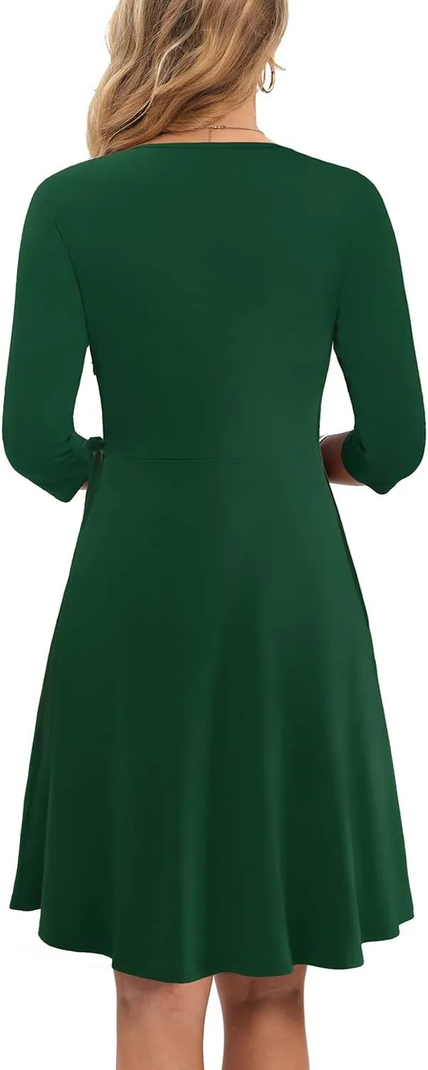 Wrap Dress for Women Casual V Neck Floral Party Swing A-Line Faux Wrap Dresses Midi Length