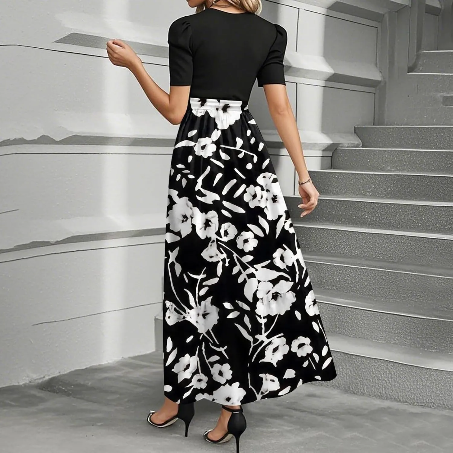 Wrap Dresses for Women Plus Size Floral Print Maxi Dress Ruffle Hem Elegant Summer Outfit