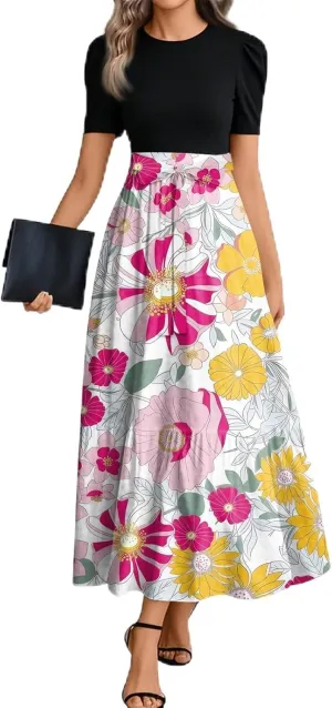 Wrap Dresses for Women Plus Size Floral Print Maxi Dress Ruffle Hem Elegant Summer Outfit