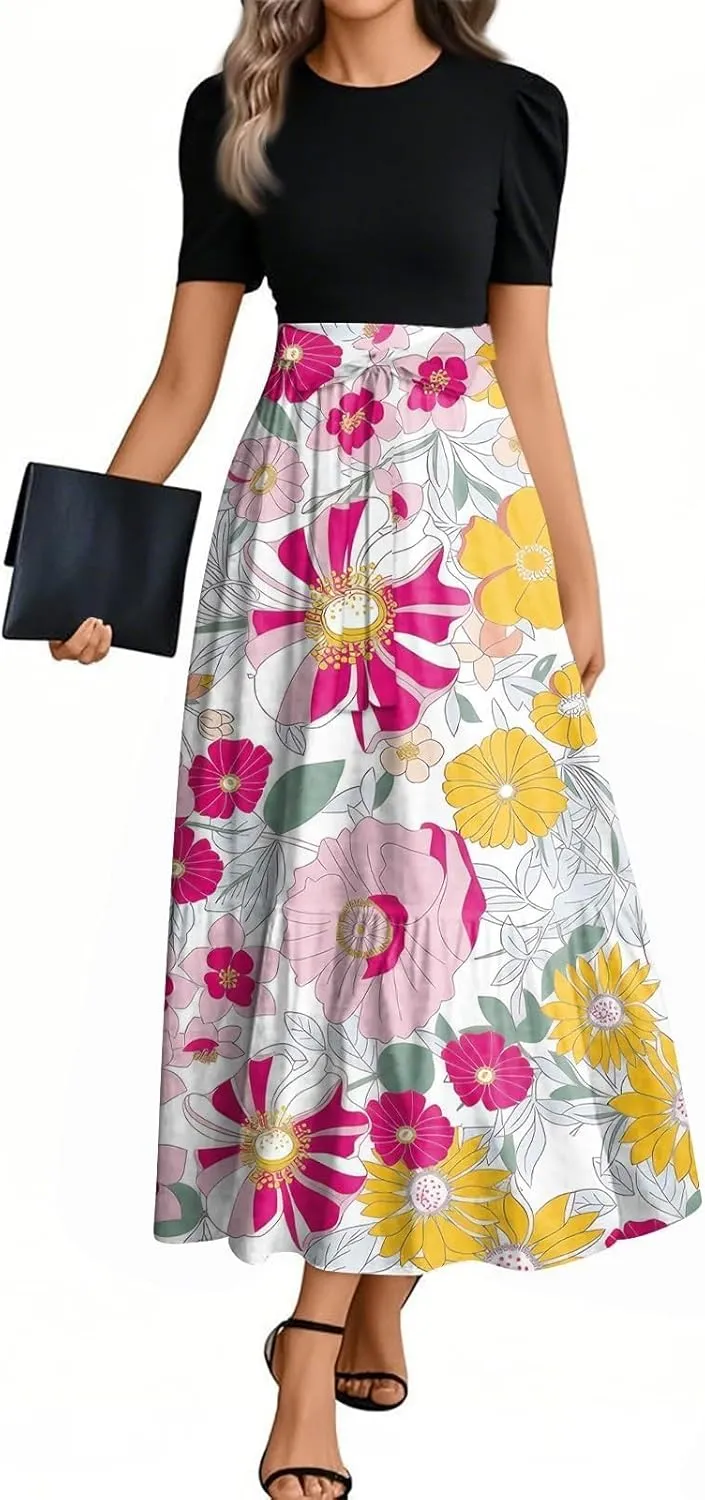 Wrap Dresses for Women Plus Size Floral Print Maxi Dress Ruffle Hem Elegant Summer Outfit